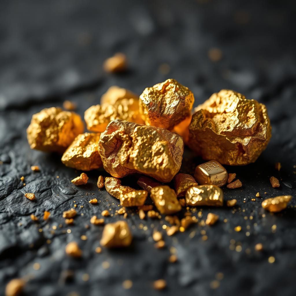 Raw gold ore on dark slate