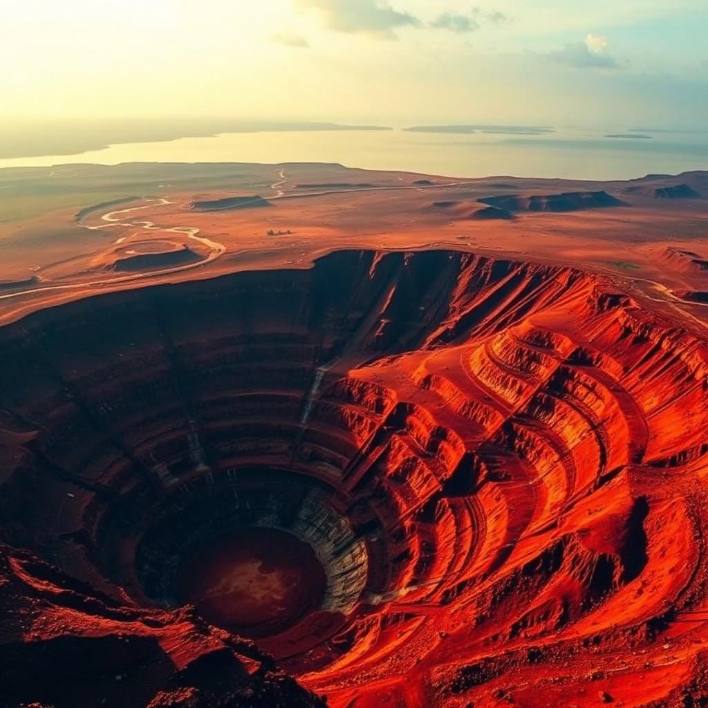 Aerial view of an open-pit gold mine near Lake Victoria